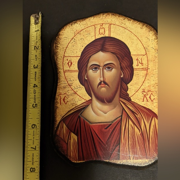 Religious Jesus Icon with Gold and Red Accents. Made in Greece. - Picture 7 of 8